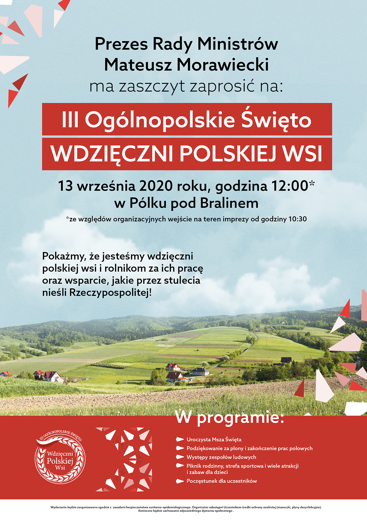 Plakat zapowiadający III Ogólnopolskie Święto "Wdzięczni Polskiej Wsi"